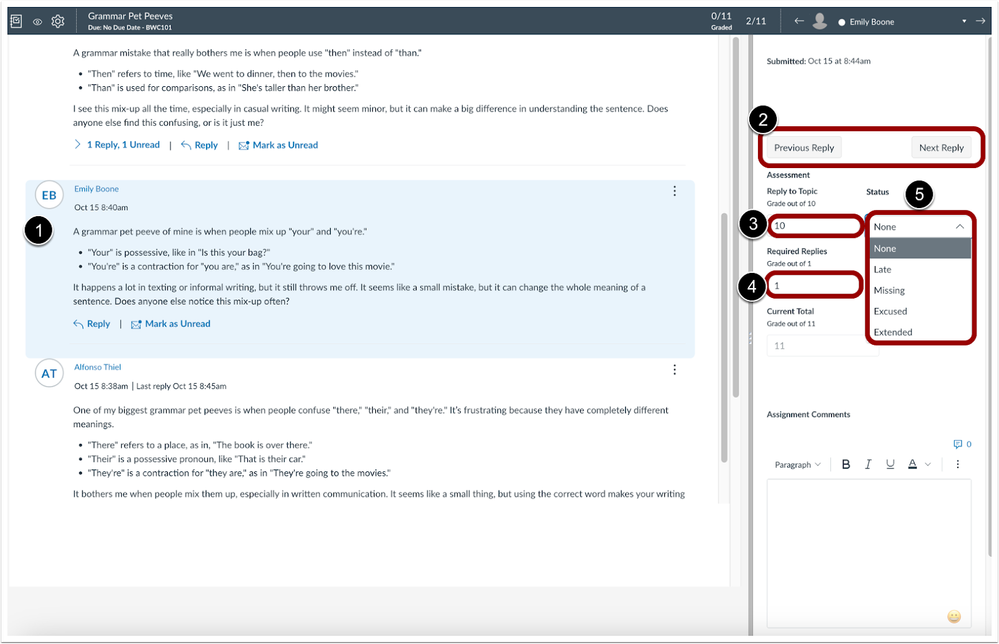 SpeedGrader Discussion Checkpoint View