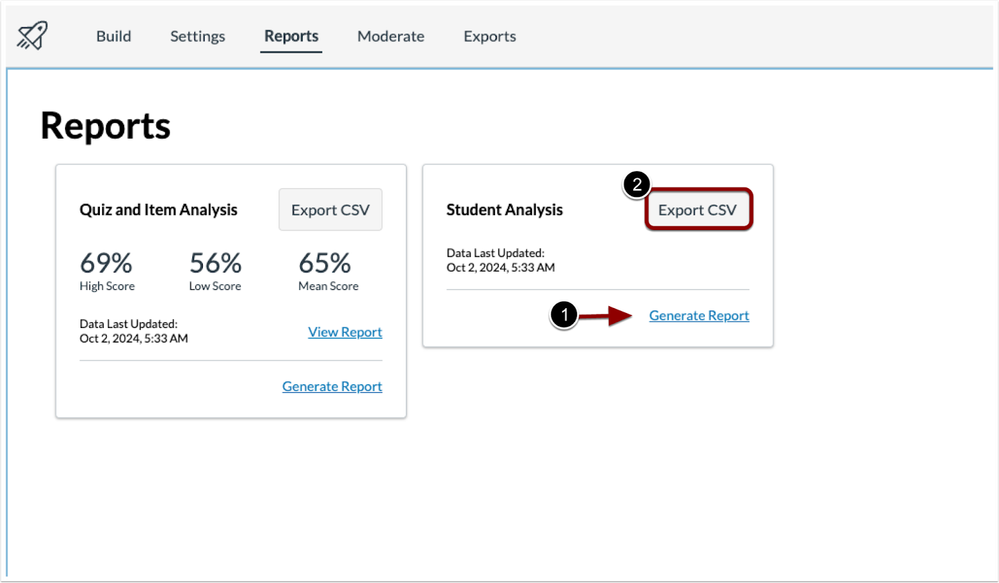 New Quizzes Student Analysis Report Export CSV Button