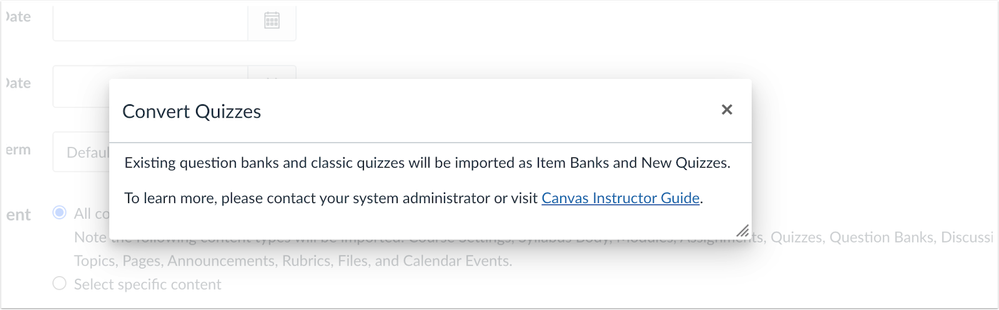 Convert Quizzes Warning Modal