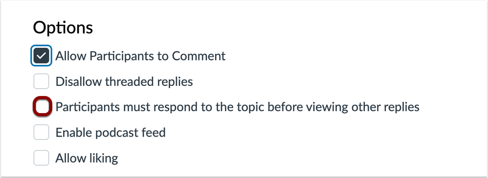 Announcements Participants Must Respond to the Topic before Viewing Other Replies Checkbox