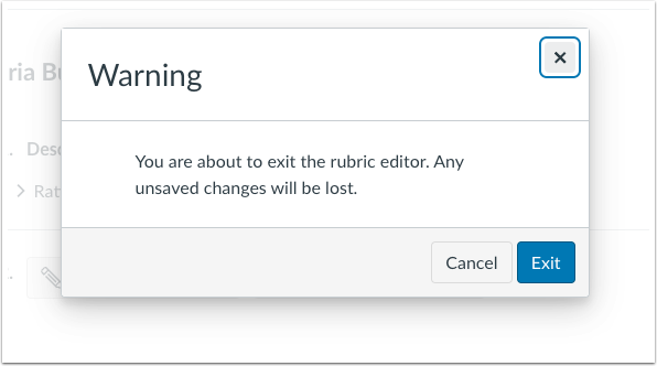 Save Changes to Rubric Warning Modal