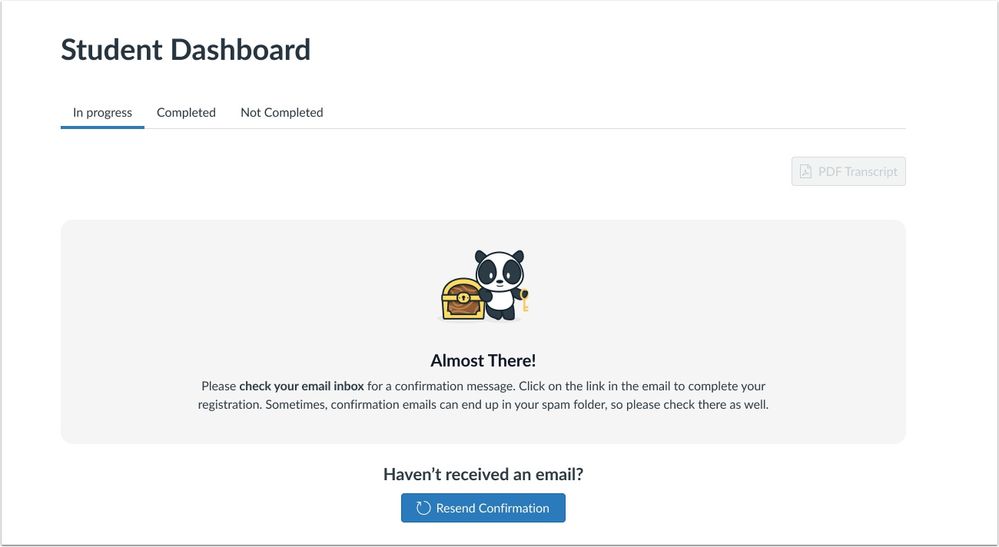 View Student Dashboard Almost There Message