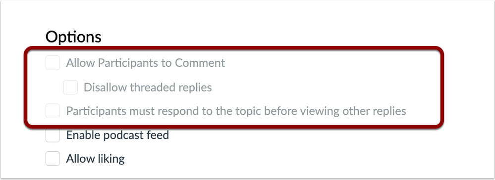 Announcement Edit Page Comment Options