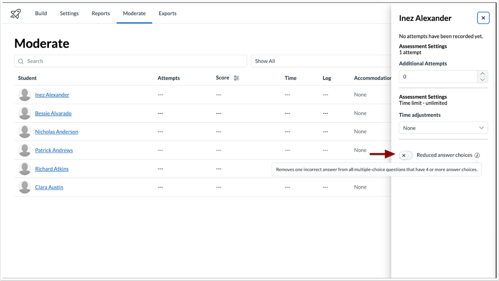 Reduce Answer Choices Toggle