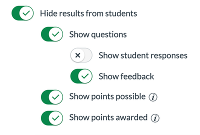 Options for hiding results from students