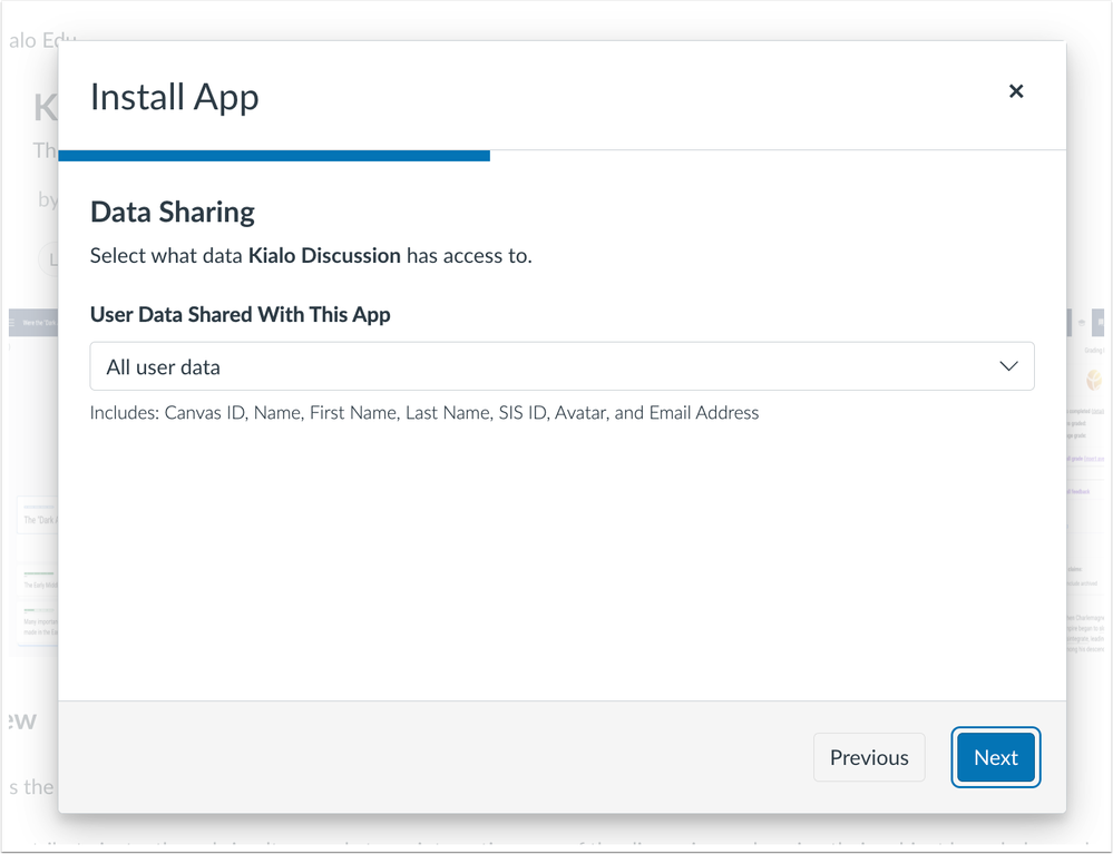 Install App Data Sharing Modal