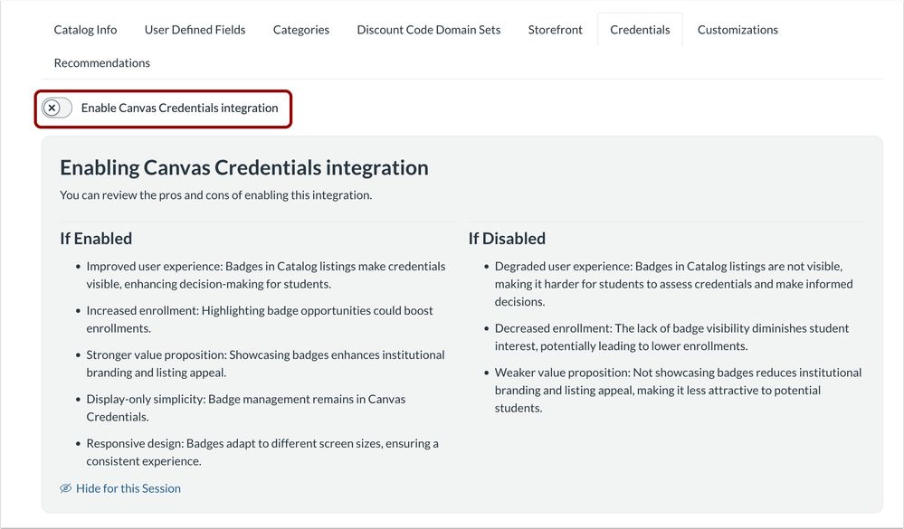 View Enable Canvas Credentials Integration Toggle