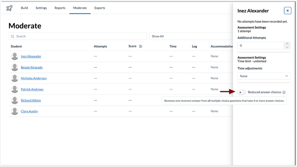 Reduce Answer Choices Toggle