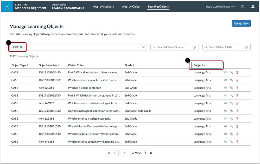 Sort and Filter Learning Objects