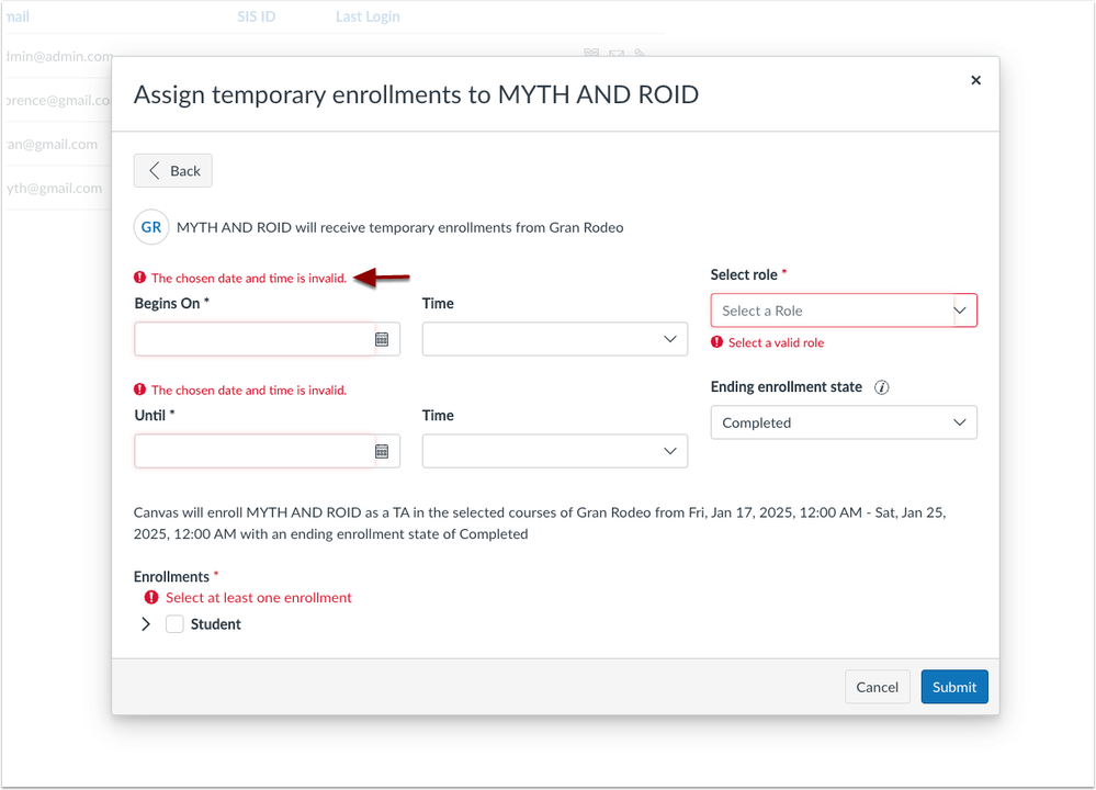 Temporary Enrollment Error Text