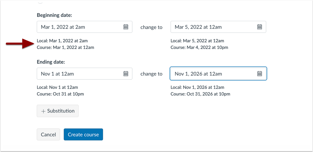 Adjust Date Local and Course Date and Time