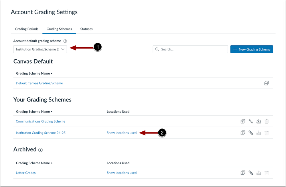 Account Grading Scheme Default Selection and Location Used Link