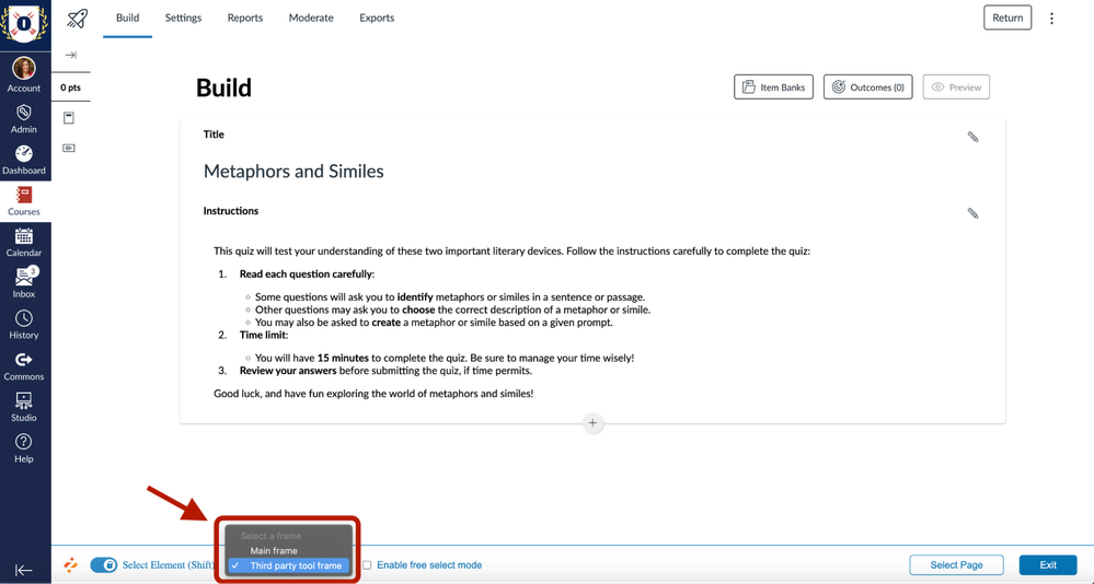 New Quizzes Integration: Third Party Tool Frame