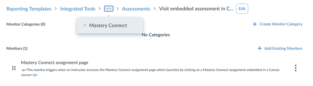 Mastery Connect: View Embedded Assessment in Canvas Monitor Category