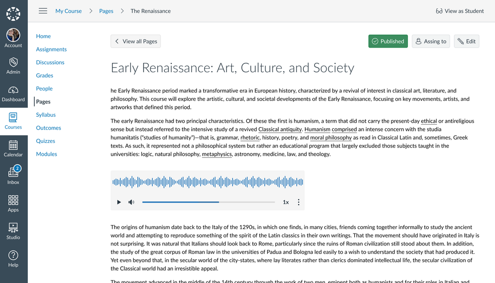 One of the audio layouts we had discussions about including the course page design and accessibility aspects