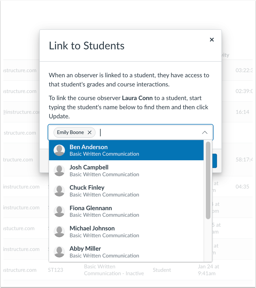 Link to Student Modal