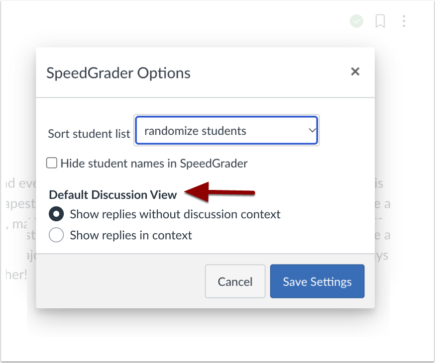 SpeedGrader Options Default Discussion View