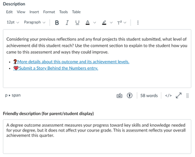 Description and Friendly Description fields containing different text for different audience.