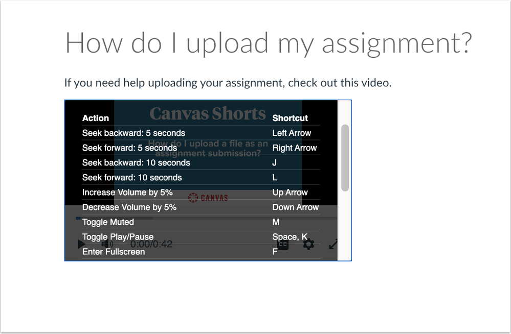 Media Player Keyboard Shortcut List