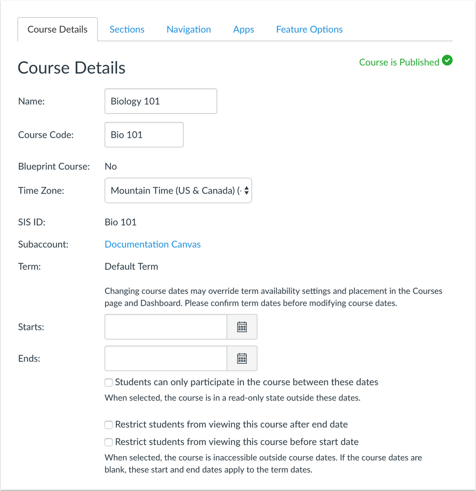 Course Details options placement changes