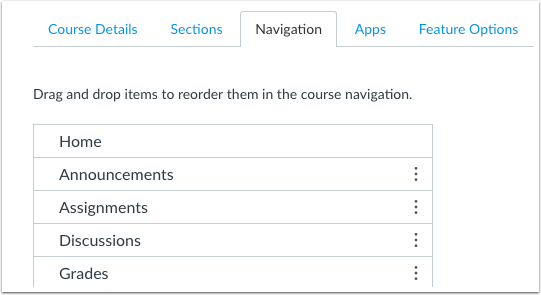 Course Settings Navigation Link Home Menu