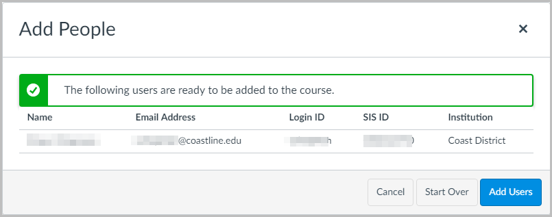 Add People screen showing SIS ID