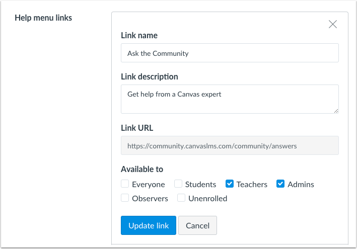 Account Settings Help Menu Availability for Observers and Unenrolled Users