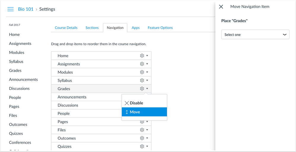 course Settings Move To Navigation Option