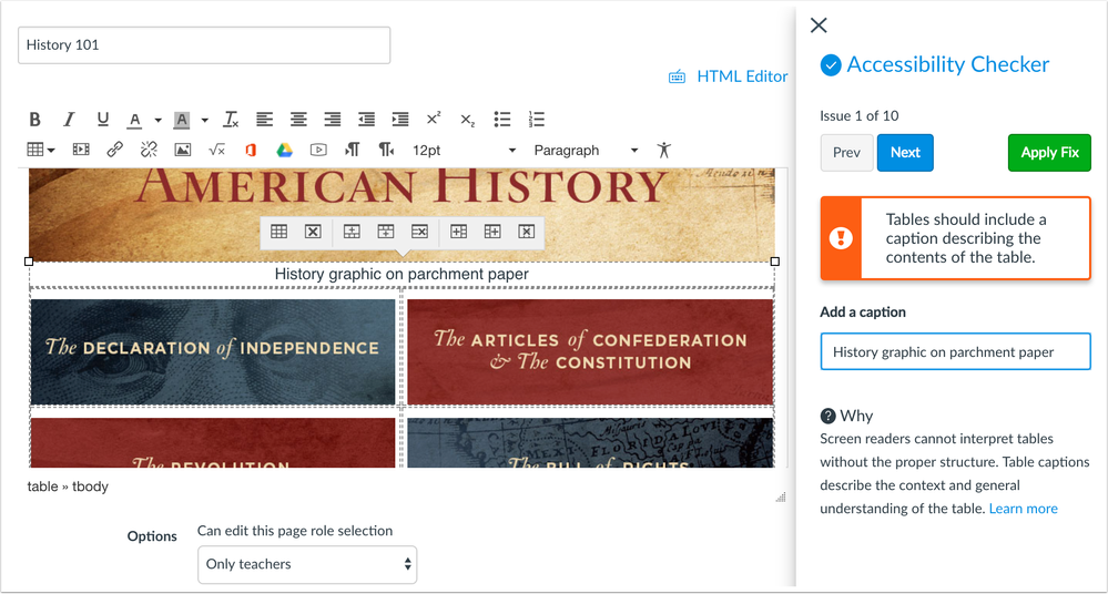 Rich Content Editor Accessibility Content Checker sidebar and error message Rich Content Editor Accessibility Content Checker sidebar and error message