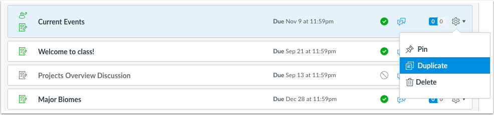 Discussions page with the option to duplicate a discussion Discussions page with the option to duplicate a discussion