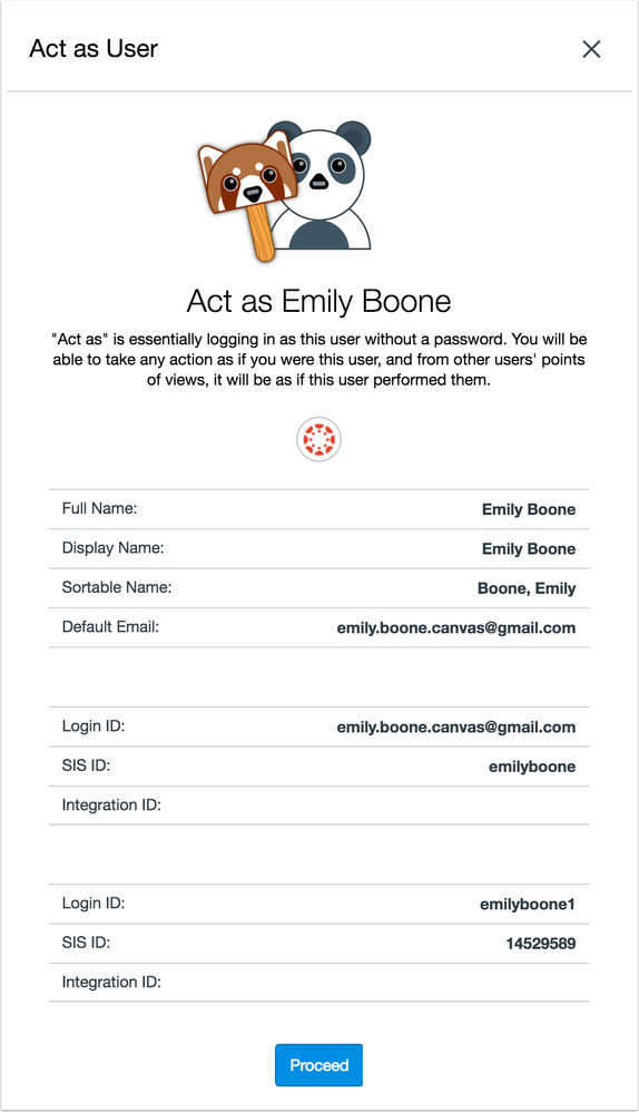 Act as User page showing multiple logins for the user Act as User page showing multiple logins for the user