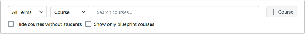courses page menu and search fields
