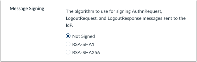 authentication option for SAML for message signing