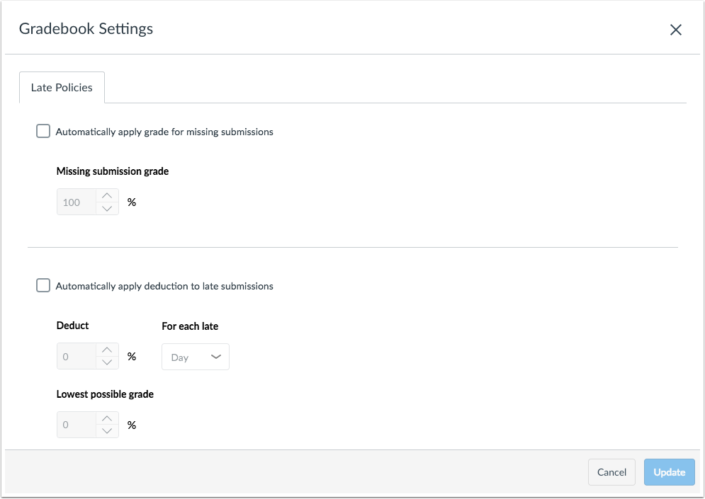 New Gradebook Settings Menu and Late Policies Option New Gradebook Settings Menu and Late Policies Option