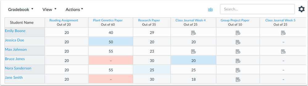 New Gradebook with new consistent icon indicating assignments that need grading New Gradebook with new consistent icon indicating assignments that need grading