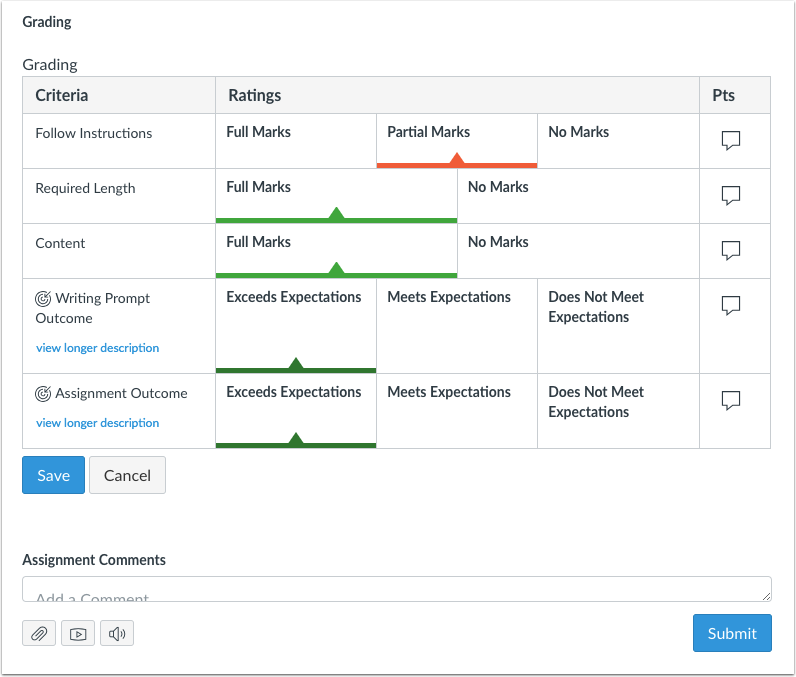 Non-scoring rubrics in SpeedGrader