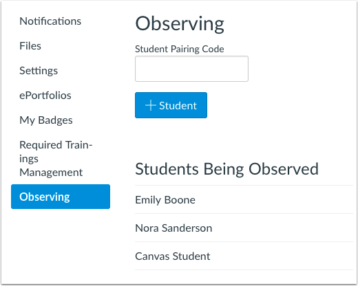 Pairing code is entered on the Observing page for the observer