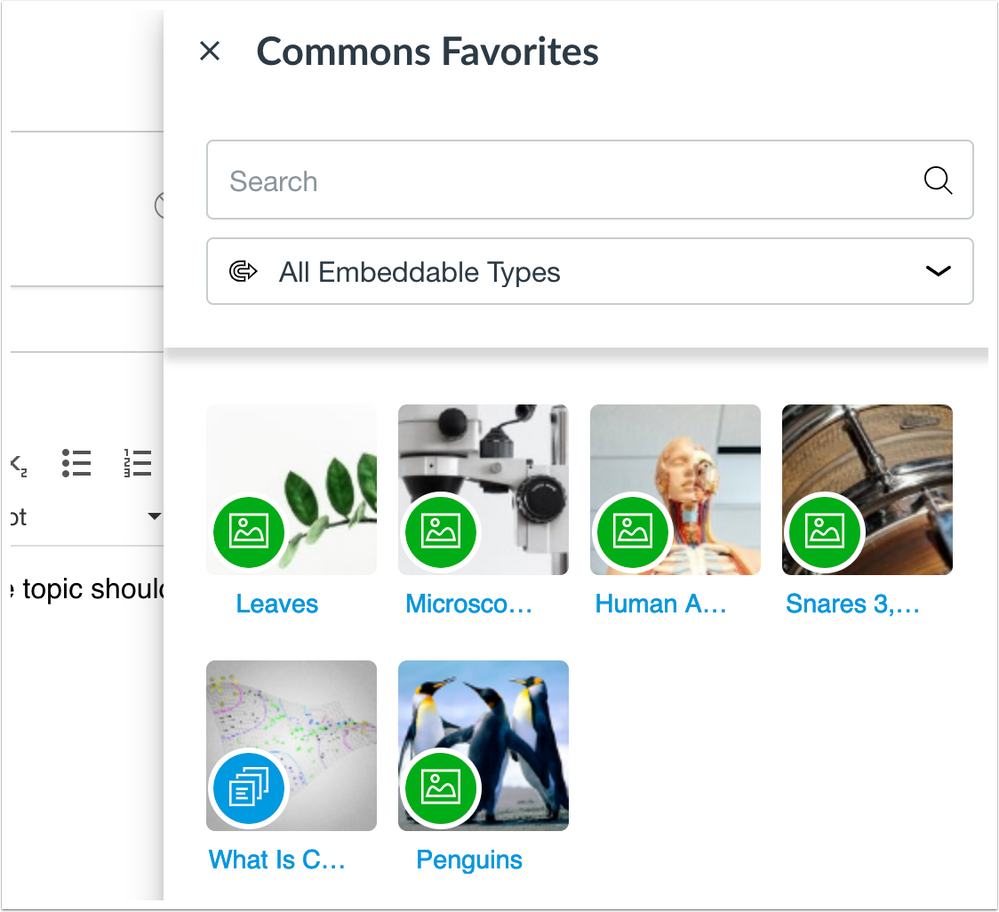 View Commons favorites in the Rich Content Editor