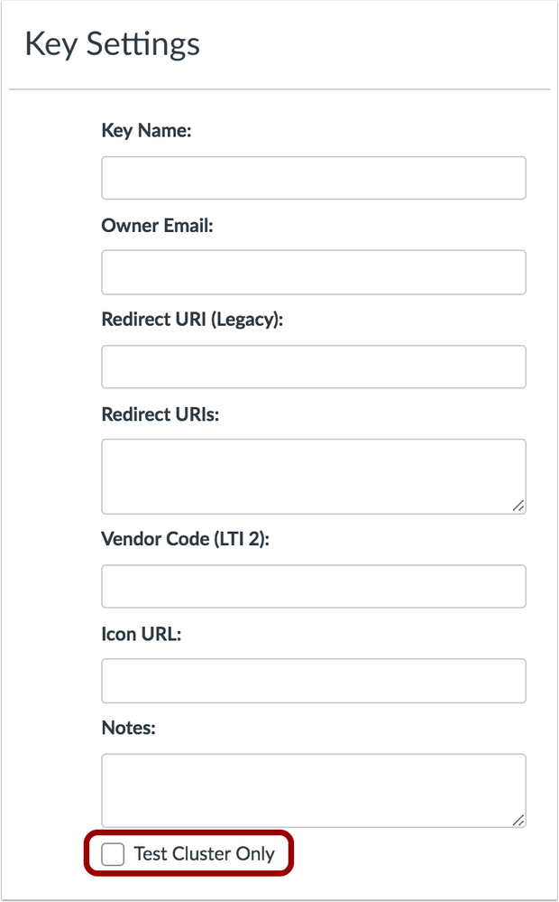 Developer Key Test Cluster Checkbox