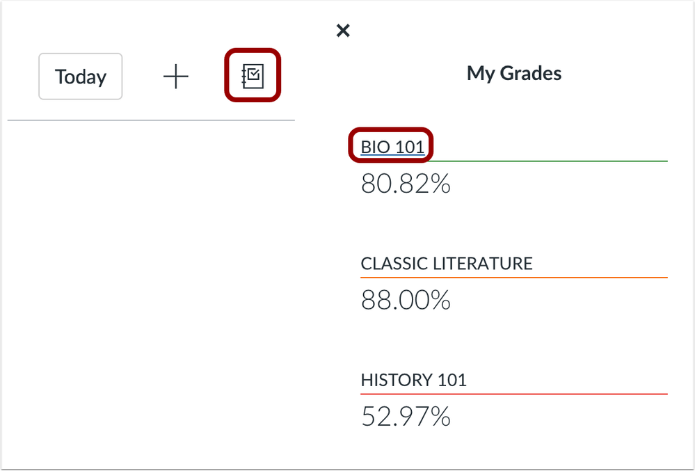 Grades in the List View Dashboard open to the grades page in the course