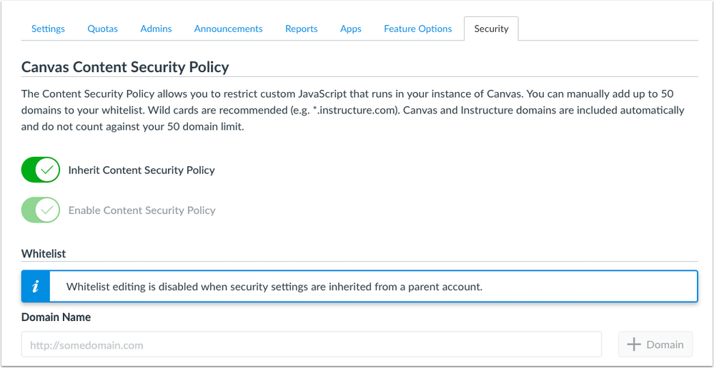 Subdomain page for content security policy