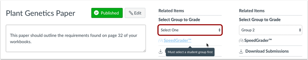 New Gradebook student group selection via assignment details