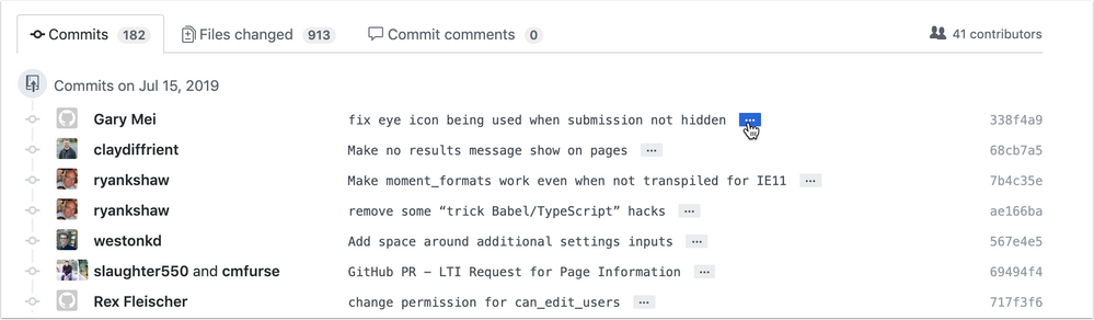 Selecting the menu to expand a commit message