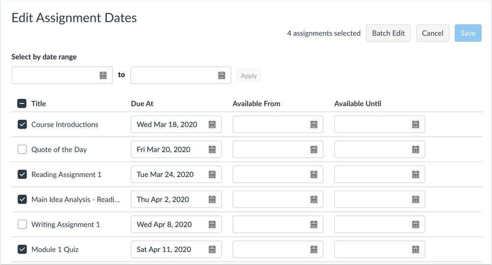 Multiple assignment dates selected