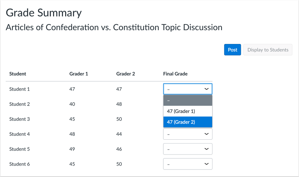 Grade Summary page selecting final grade