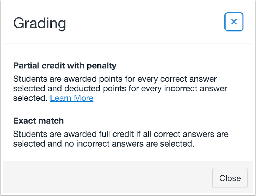 Grading explanations for partial credit and exact match