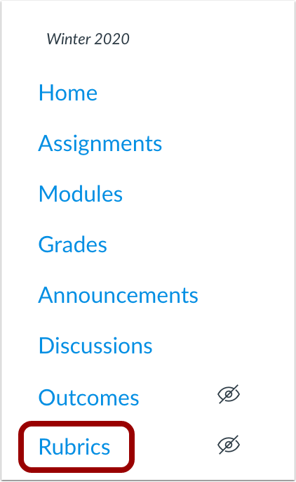 Rubrics link in course navigation menu