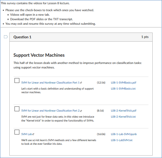 survey page with list of videos as answer responses survey page with list of videos as answer responses