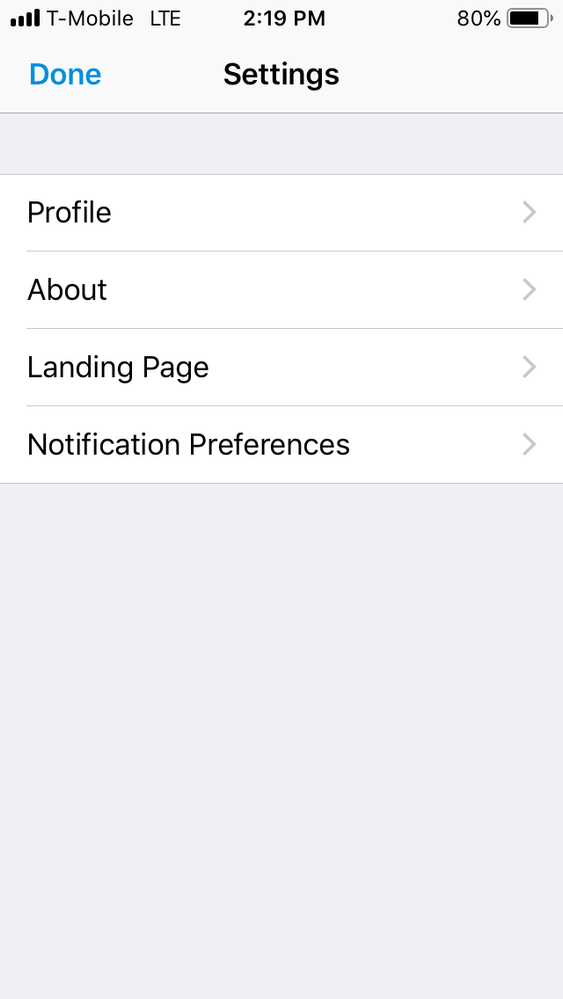 Settings Menu_ Profile, About, Landing Page and Notification Preferences