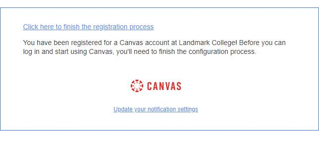 Screenshot of Canvas Registration Email